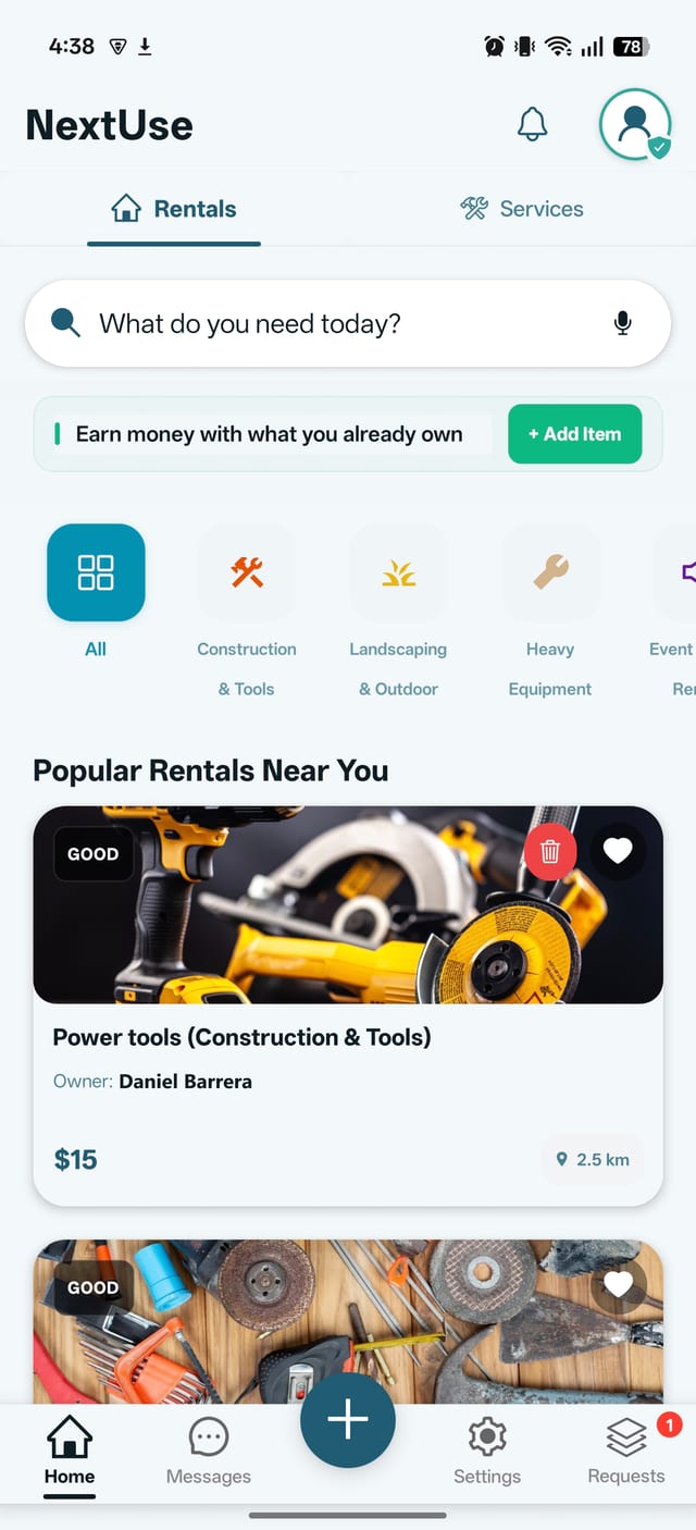 NextUse app screen